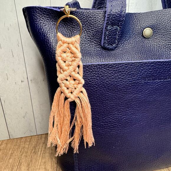 Macrame Charm Pink Purse Keychain Charm Boho Accessories FAST SHIP NEW - Picture 1 of 2